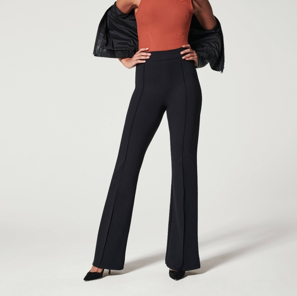 Spanx The Perfect Pant, Hi-Rise Flare dress pants stretchy slimming black, small